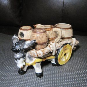 Vintage Victoria Ceramics Donkey Cart Cream Sugar Salt and Pepper Set JAPAN